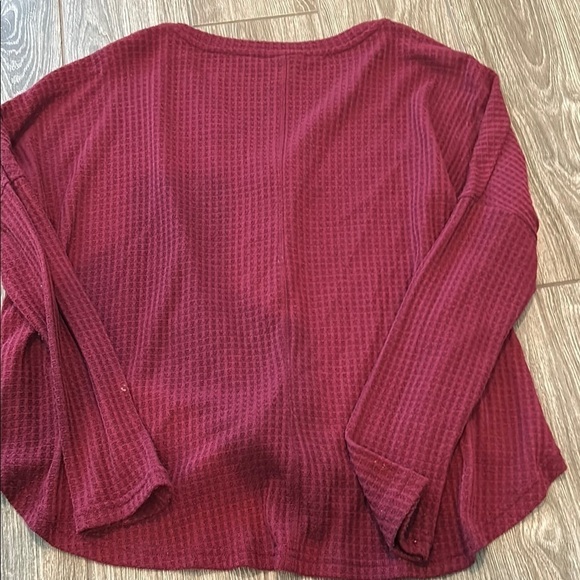 a.n.a Red V-neck 3/4 Sleeve Button Down Shirt with Tie Front - Picture 3 of 5